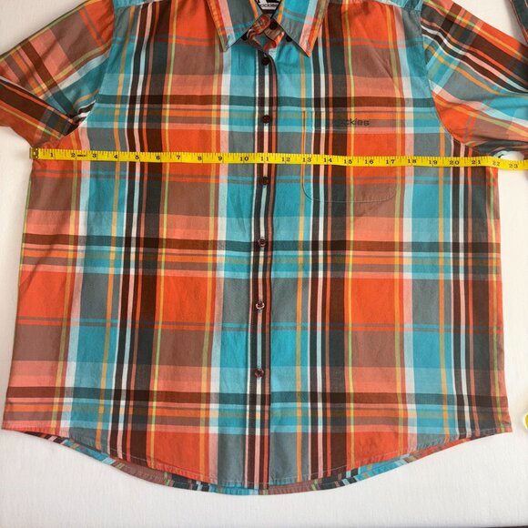 Rockies Orange and Blue Plaid Button-Up Shirt - Size M - Picture 4 of 13